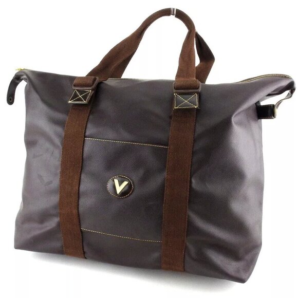 Mario Valentino Boston Bag V Mark PVC ?~ Leather Authentic Used T19761 - Picture 1 of 9